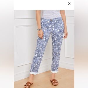 Talbots Blue & White Paisley Print Relaxed Fit Chino pant 10-playful paisley